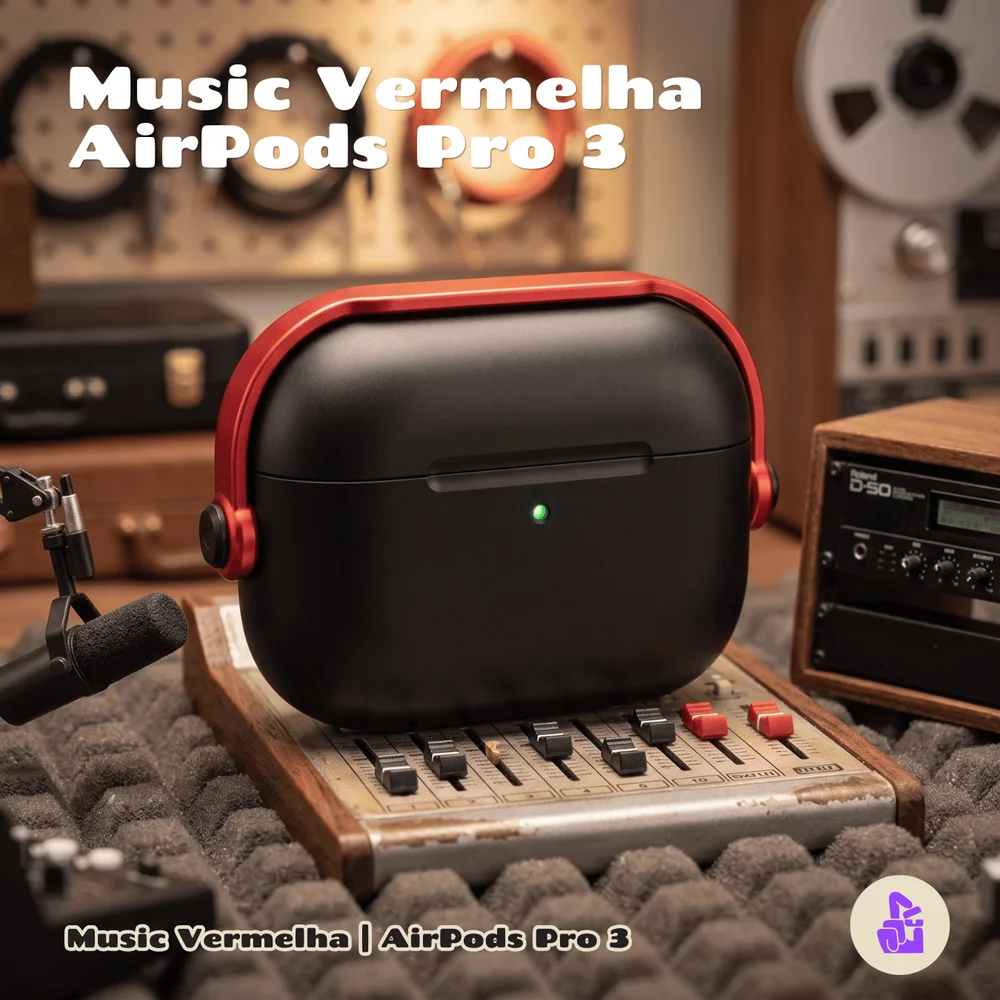 Imagem 4 de 5 do produto Capa Protetora De Silicone Nerdcase Compatível Com Airpods Pro 3, Preta Com Detalhe Vermelho