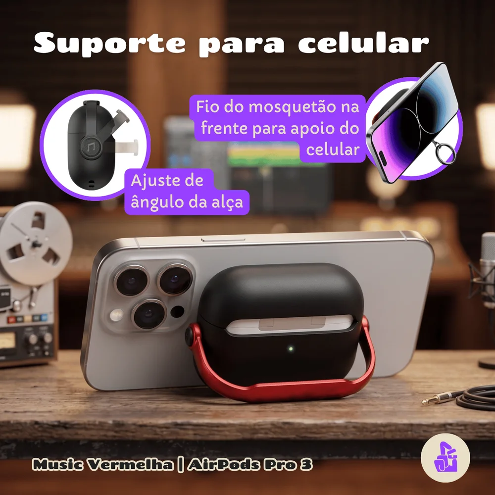 Imagem 5 de 5 do produto Capa Protetora De Silicone Nerdcase Compatível Com Airpods Pro 3, Preta Com Detalhe Vermelho