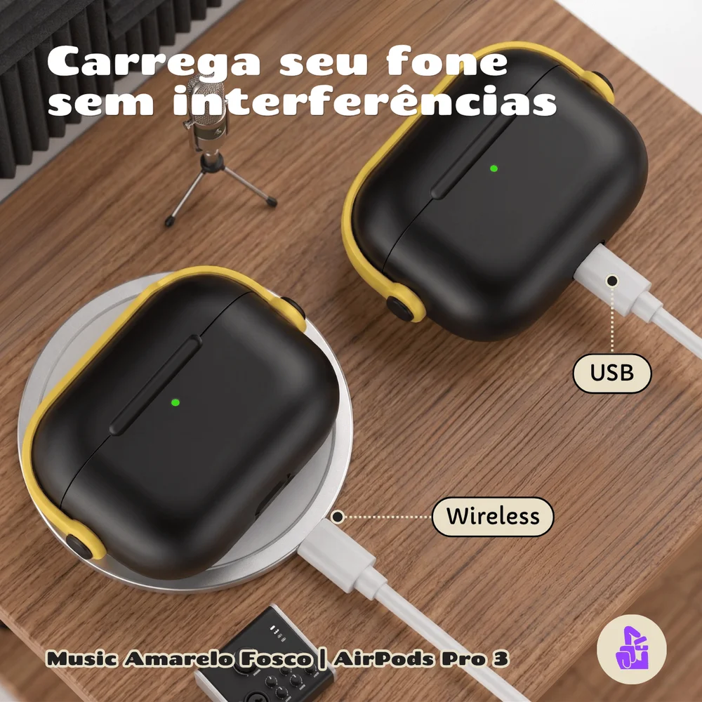 Imagem 2 de 5 do produto Capa Protetora De Silicone Nerdcase Compatível Com Airpods Pro 3, Preta Com Detalhe Amarelo
