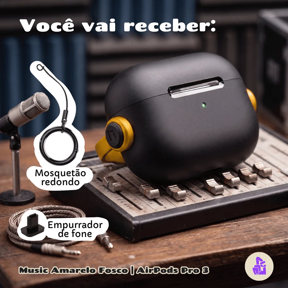 Imagem 3 de 5 do produto Capa Protetora De Silicone Nerdcase Compatível Com Airpods Pro 3, Preta Com Detalhe Amarelo