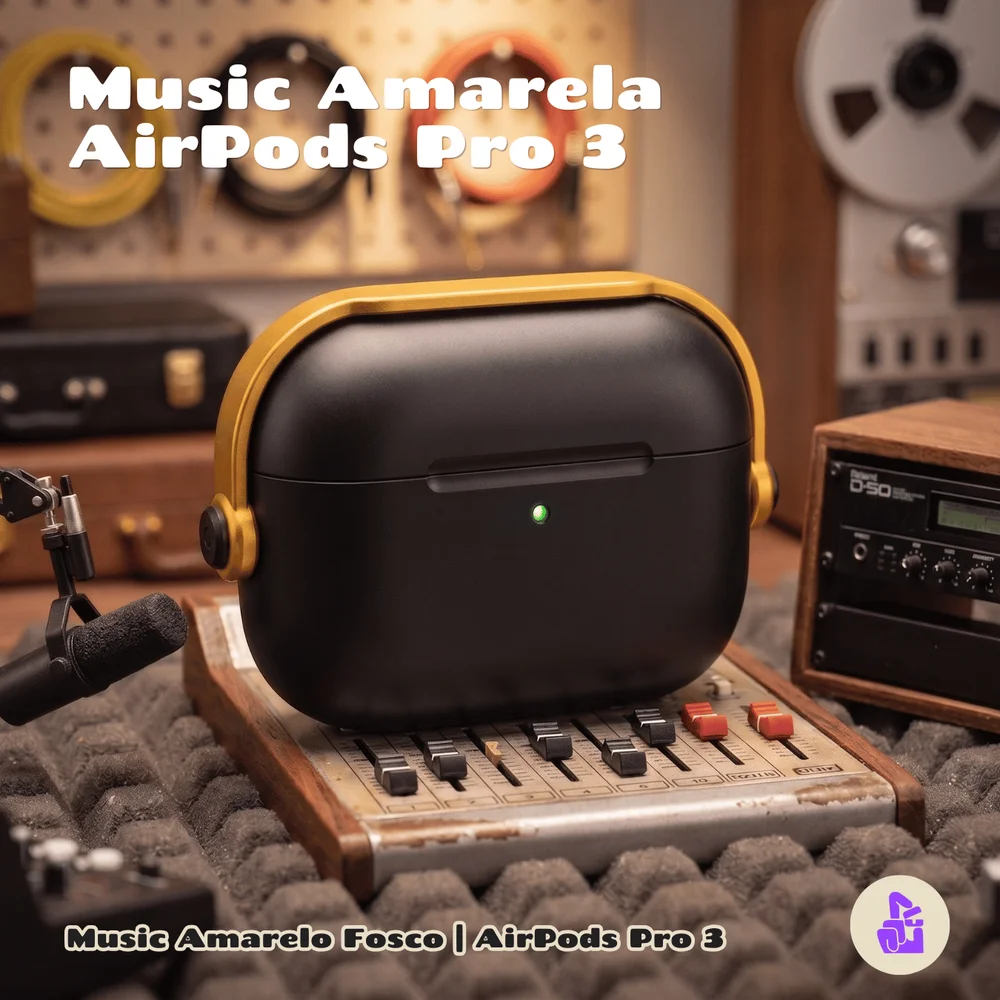 Imagem 4 de 5 do produto Capa Protetora De Silicone Nerdcase Compatível Com Airpods Pro 3, Preta Com Detalhe Amarelo