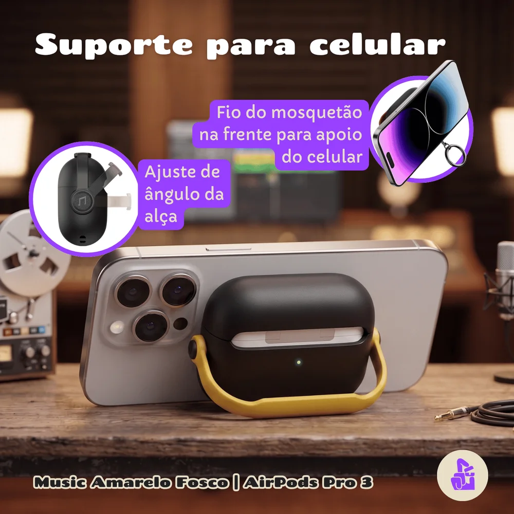 Imagem 5 de 5 do produto Capa Protetora De Silicone Nerdcase Compatível Com Airpods Pro 3, Preta Com Detalhe Amarelo