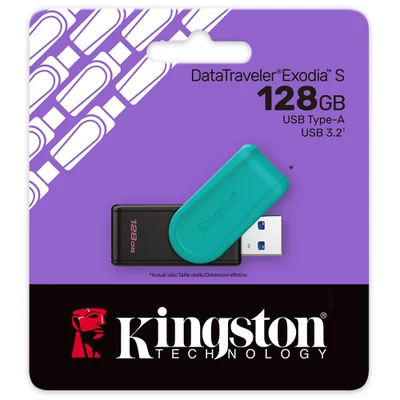 Pendrive Kingston Exodia S 128GB Usb 3.2 Dtxs/128GB Preto Verde Alta Velocidade Armazenamento Portátil Transferência Rápida