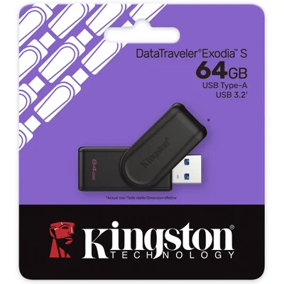 Pendrive Kingston Exodia S 64gb Usb 3.2 Dtxs/64gb Velocidade Alta Transferência Rápida Preto Compacto Portátil