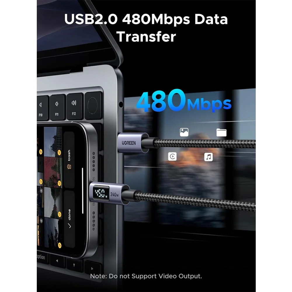 Imagem 2 de 5 do produto Cabo Usb-c Para Usb-c Ugreen 240w 1m Com Display LED Cinza