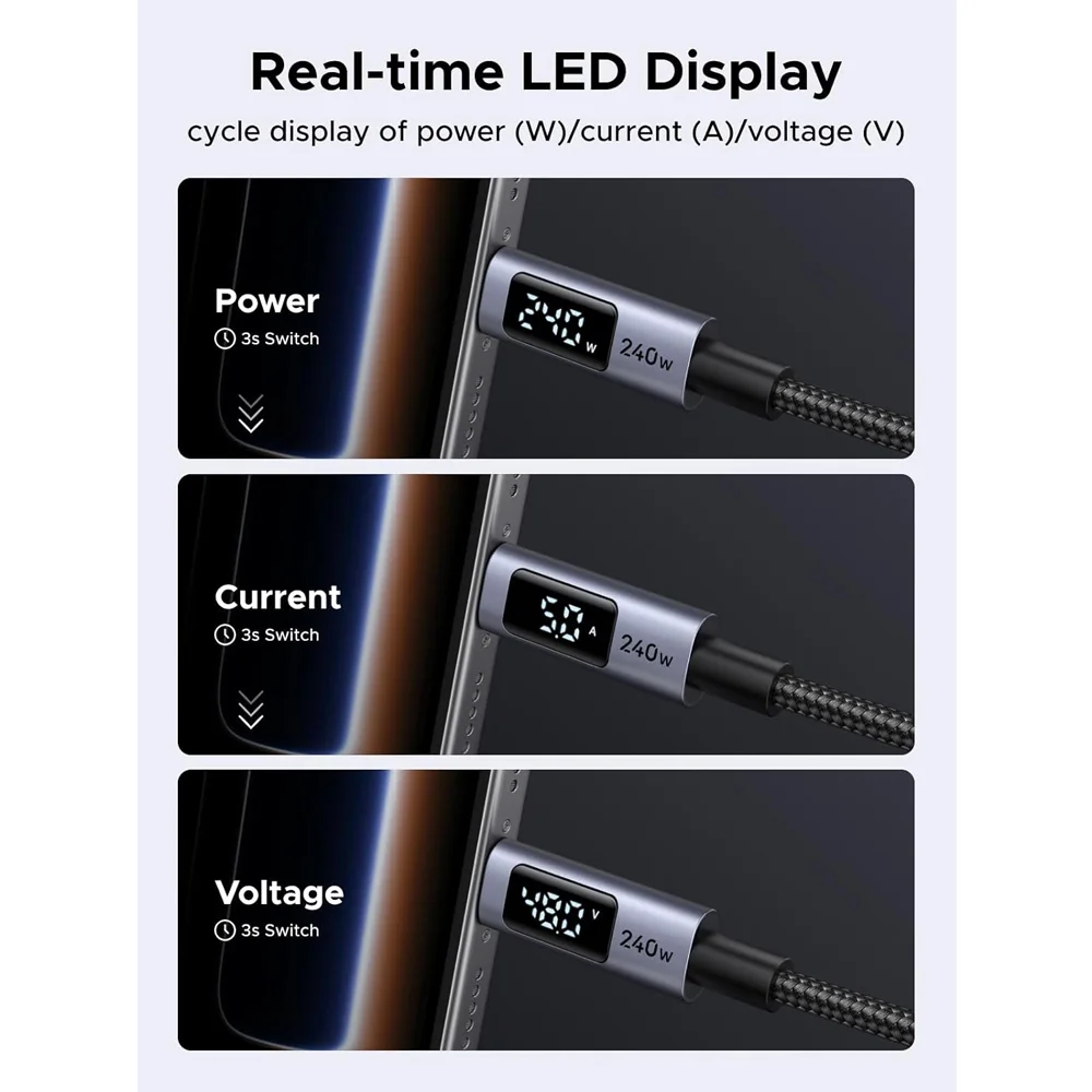 Imagem 5 de 5 do produto Cabo Usb-c Para Usb-c Ugreen 240w 1m Com Display LED Cinza