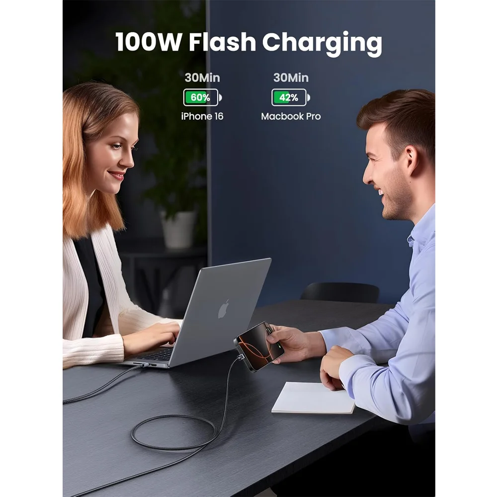 Imagem 3 de 5 do produto Cabo Usb-c Ugreen 100w 5a 2m Pd Nylon Macbook Iphone 15