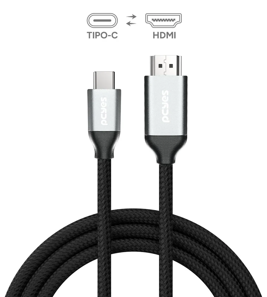 Imagem 4 de 5 do produto Cabo Usb Tipo-c Para HDMI Macho 2.0 - Preto - 2 Metros - Nylon - Puch2