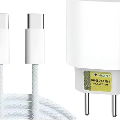 Carregador Turbo 25w Usb-c Para Iphone 15 16 17 Samsung Cabo Nylon Branco Resistente Rápido Bivolt