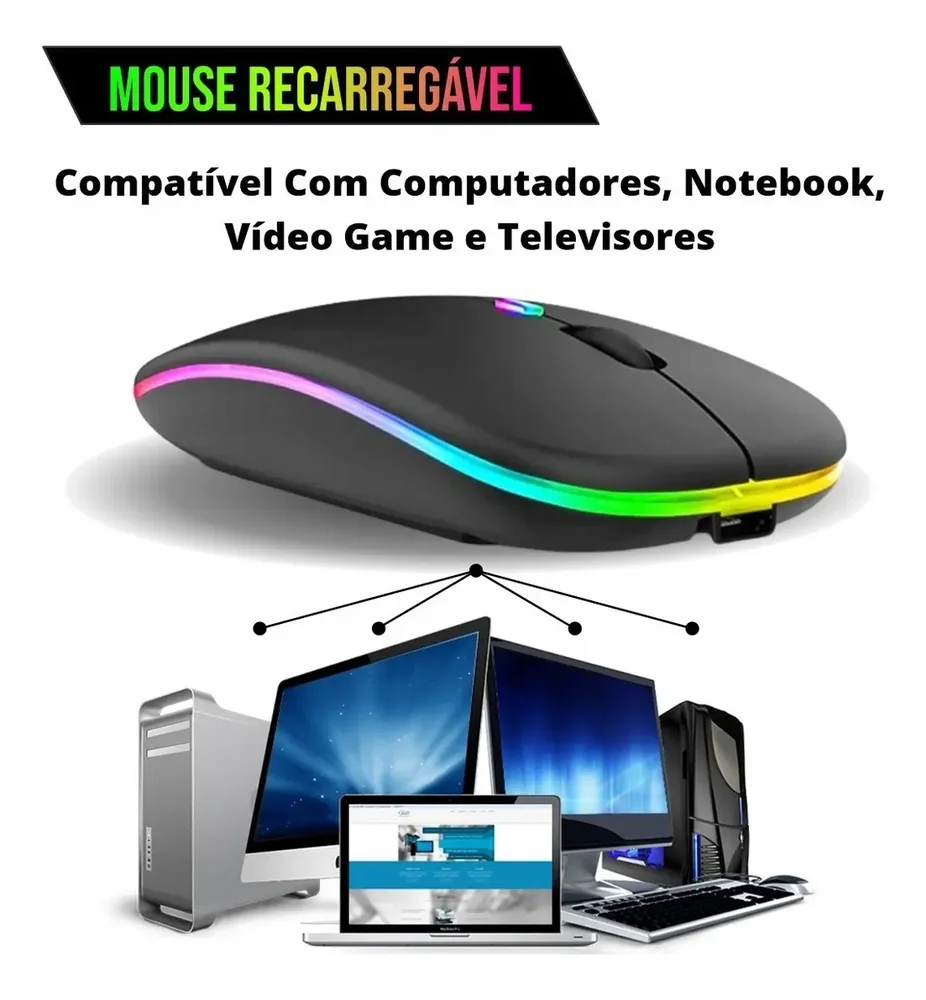 Imagem 3 de 4 do produto Mouse Sem Fio Wireless Recarregável Master Ergonômico Dpi