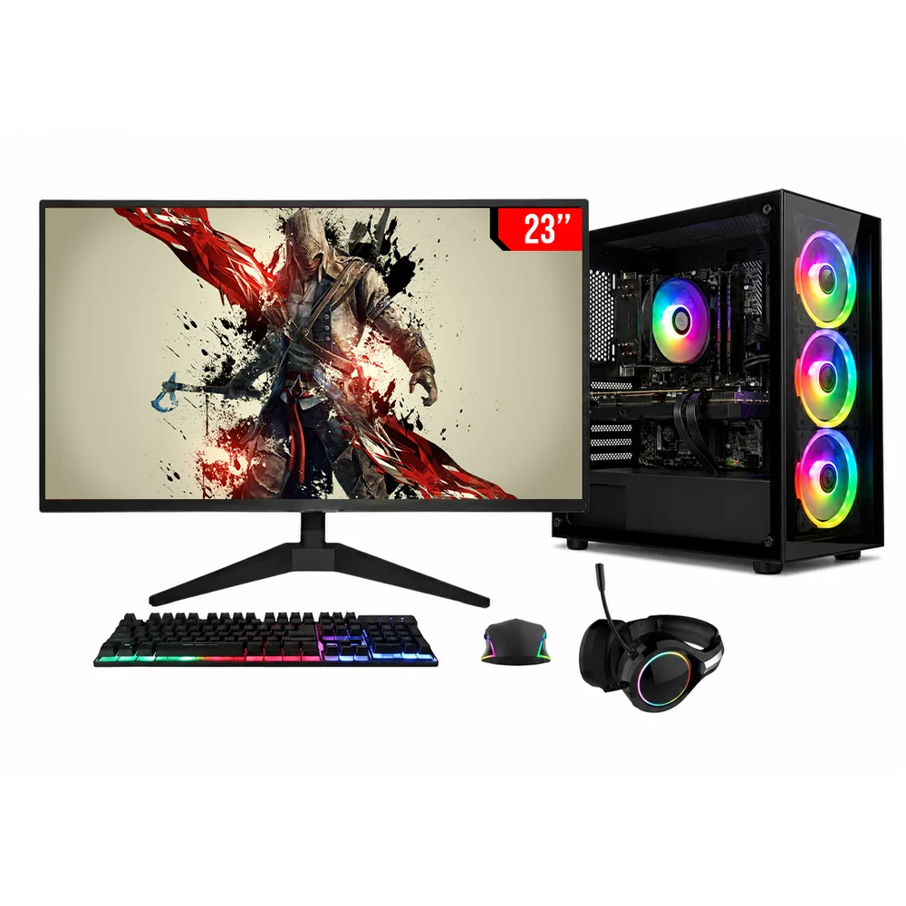 PC Gamer Completo Intel Core i7, Radeon Rx 570 8GB, 16gb Ram, SSD 512gb Nvme, Fonte 600w, 5 Fans RGB, Monitor LED 23", Preto -Balão.info Frame Pgbp-frm144