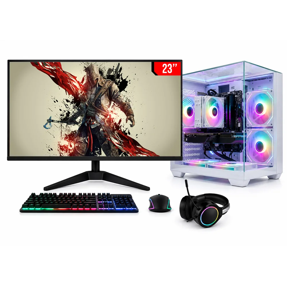 PC Gamer Completo Intel Core i5, Radeon Rx 570 8GB, 16gb Ram, SSD 256gb Nvme, Fonte 600w, 5 Fans RGB, Monitor LED 23", Branco-Balão.info Frame Pgbp-frm132