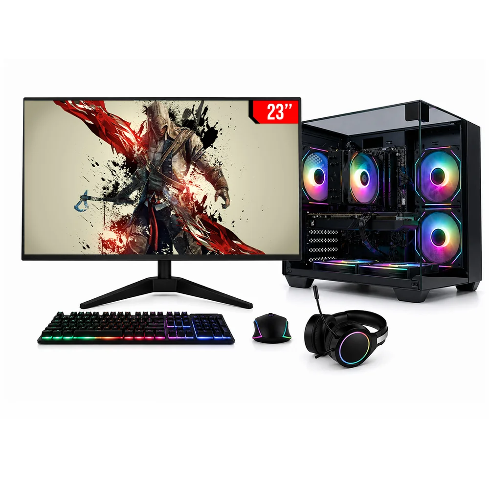 PC Gamer Completo Intel Core i5, Radeon Rx 570 8GB, 16gb Ram, SSD 256gb Nvme, Fonte 600w, 5 Fans RGB, Monitor LED 23", Preto -Balão.info Frame Pgbp-frm124
