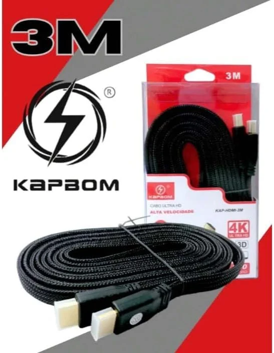 Imagem 2 de 3 do produto Cabo HDMI 4k 2.0 Ultra Hd 3 Metro Alta Definição Com Hdr, 3d, Ethernet E Construção Blindada, Compatível Com Ps4, Ps5, XBOX, Tv, Monitor E Projetor