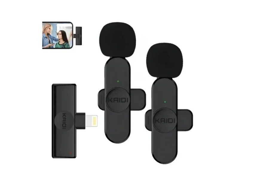 Imagem 2 de 4 do produto Microfone Sem Fio Lapela Kaidi Kmf6-a Tipo A Para Ios Plug And Play 2 Microfones F7