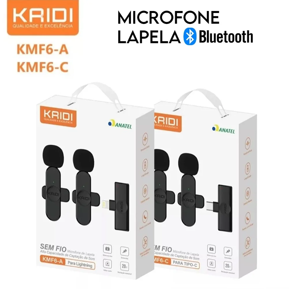 Imagem 3 de 4 do produto Microfone Sem Fio Lapela Kaidi Kmf6-a Tipo A Para Ios Plug And Play 2 Microfones F7