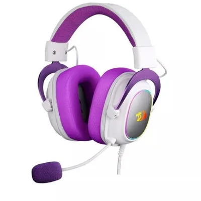 Fone De Ouvido Gamer Redragon 7.1 Zeus X H510wp RGB Cor Branco Roxo