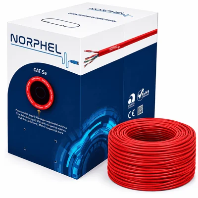 Cabo De Rede Cat5e Norphel 305m 100% Cobre Caixa De Cabo - Vermelho