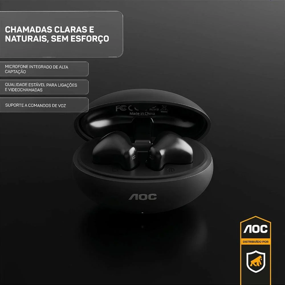 Imagem 3 de 5 do produto Fone De Ouvido Bluetooth 6.0 Earbuds Tws Sem Fio Com Estojo Carregador, Preto Aoc