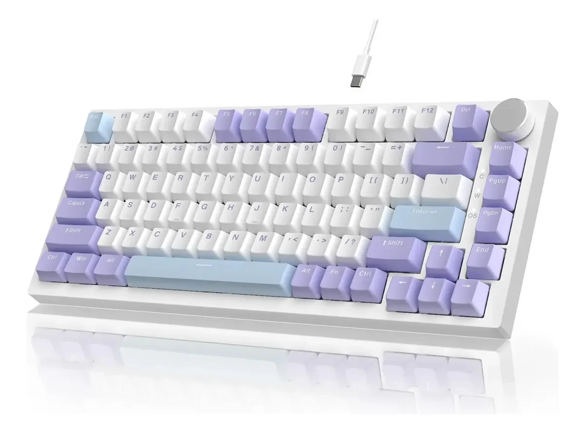 Teclado Mecânico Gamer Ajazz Ak820 Lavanda - Layout 75% Compacto, Com Fio, Iluminação RGB, Knob Multimídia