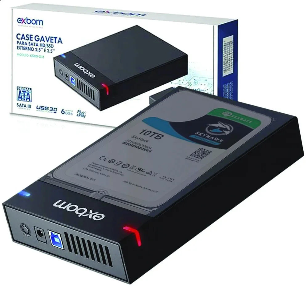 Hd Externo Seagate 10tb + Case Usb 3.0 Rpm 7200 Skyhawk