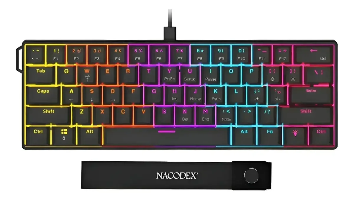 Teclado Mecânico Gamer Ajazz Nk61 Preto - Layout 60% Mini Compacto, Switch Red, Com Fio, Iluminação RGB