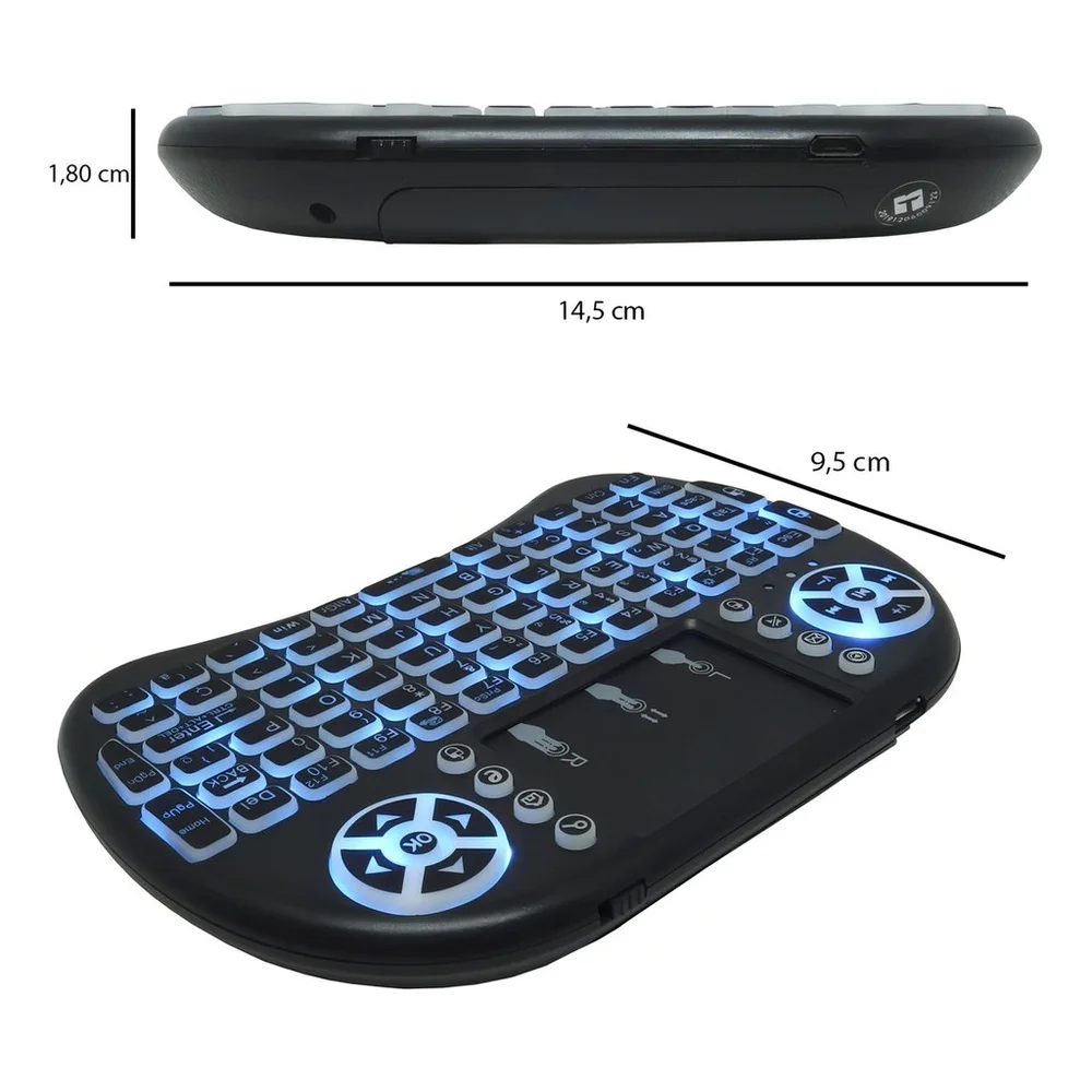 Imagem 2 de 5 do produto Mini Teclado Wireless Keyboard Com Touchpad Com LED Usb Android Console E Tv RGB