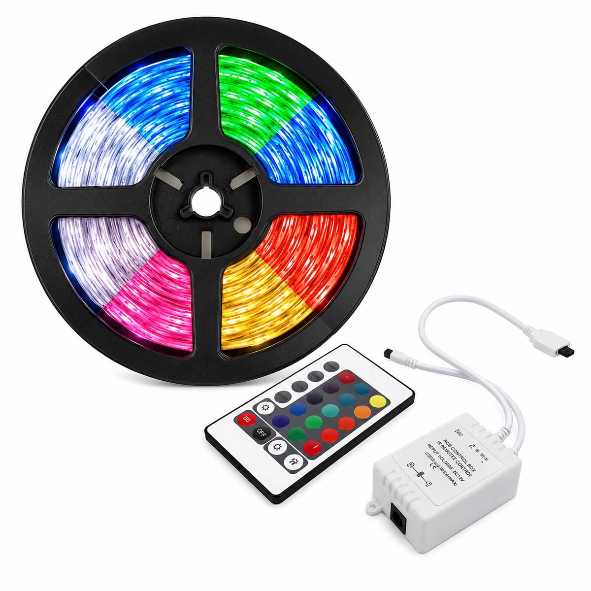 Fita LED Com Controle E Fonte LED RGB 5050 Ip65 5 Metros