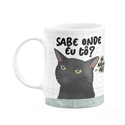 Caneca Geek Divertida Meme Gato - Sabe Onde Eu Tô? M2