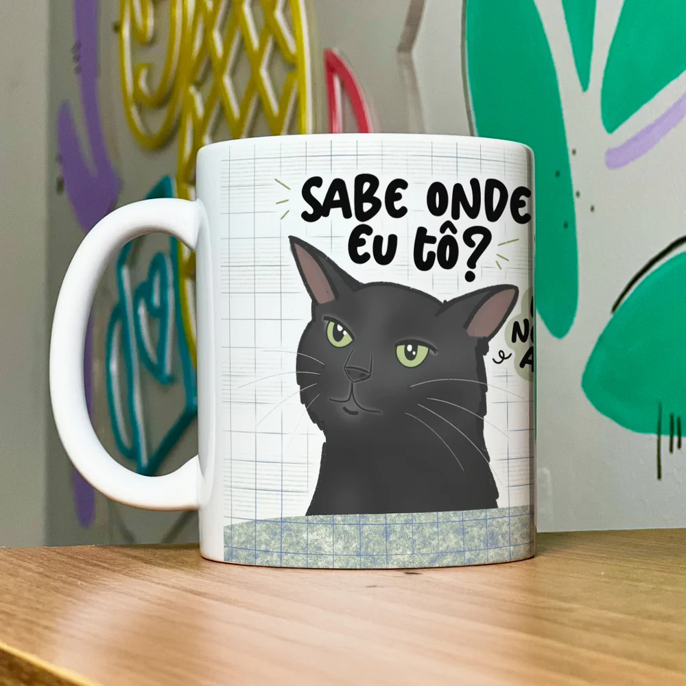 Imagem 3 de 5 do produto Caneca Geek Divertida Meme Gato - Sabe Onde Eu Tô? M2