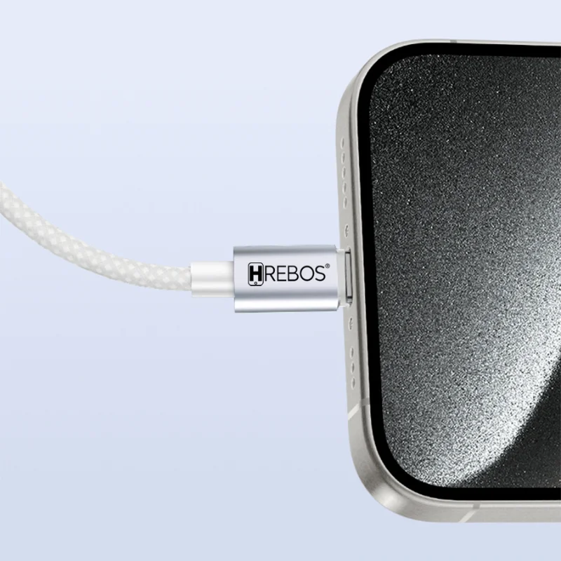 Imagem 3 de 4 do produto Cabo Hrebos Premium Cb-219i Usb-a Compativel Lightning 27w Branco Nylon Reforçado 1 Metro Compatível Com Iphone, Ipad