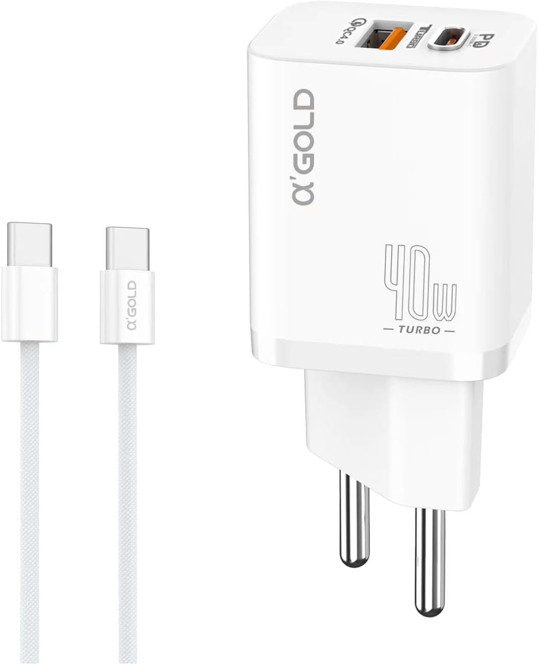 Carregador Turbo 40w Ultra Rápido Tipo C Com Carregamento Rápido Power Delivery + Cabo C Compatível Com Todos Aparelhos Tipo C Premium (usb Tipo C)