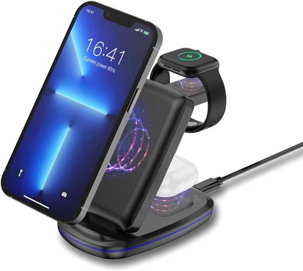 Carregador Sem Fio Rápido, Indução, Wireless, 3 Em 1, 15w Dobrável, Estação De Carregamento