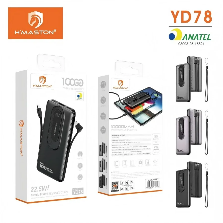 Carregador Portátil Power Bank 10000mah Preto Carregamento Rápido Em 1hora Design Compacto E Elegante Ideal Para Uso Diário E Viagens Alta Capacidade