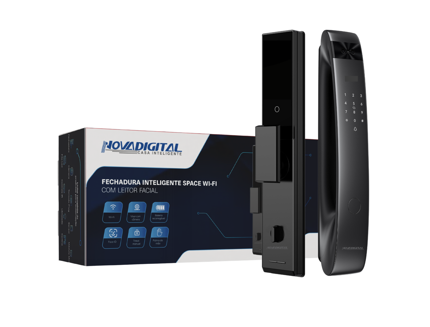 Fechadura Inteligente  Wi-fi Desbloqueio Facil Biometria Senha  App Preto Novadigital Sl-space