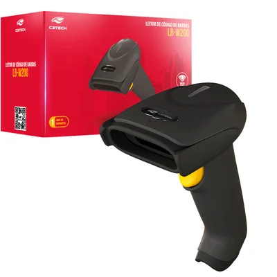 Leitor De Código De Barras C3tech Lb-w200v3, Sem Fio Ou Cabo Usb, 1d, Danfe, Boletos, Sensor A Laser - Preto