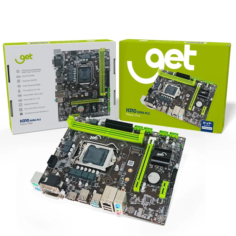 Imagem 5 de 5 do produto Placa Mãe LGA 1151 Get H310 Ddr4 M.2, Suporte Para Processadores Intel De 8ª E 9ª Geração