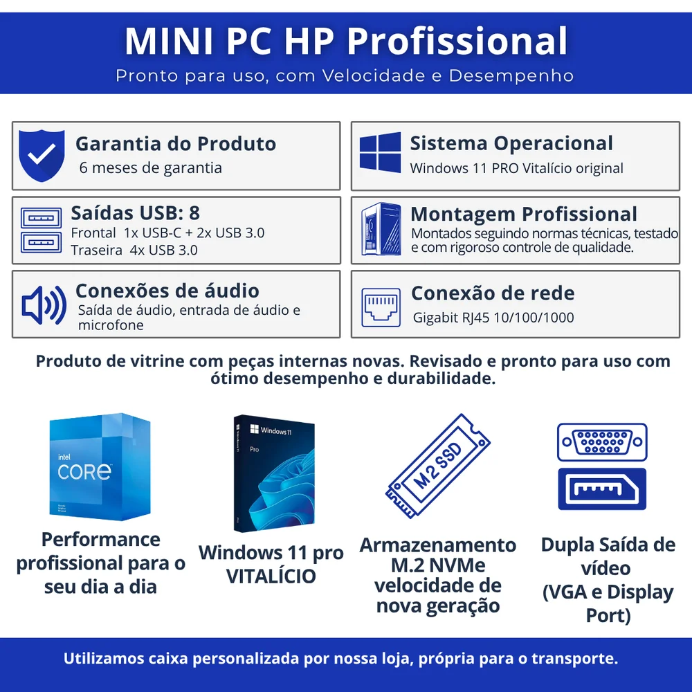 Mini PC Hp Prodesk G3 i3 7 Geraço 8GB Ddr4 SSD