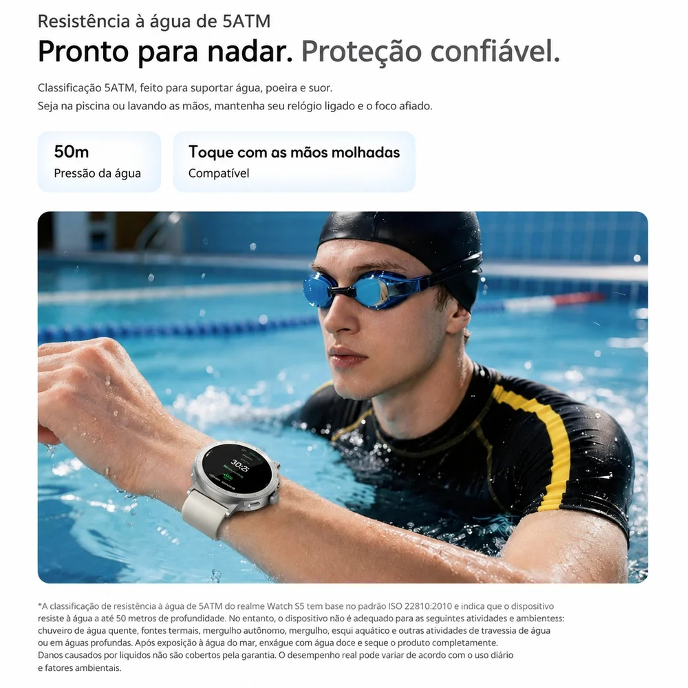 Smartwatch Realme Watch S5, Gps Integrado, Natação, Assistente De Voz, Chamadas, Tela AmoLED Cinza 8