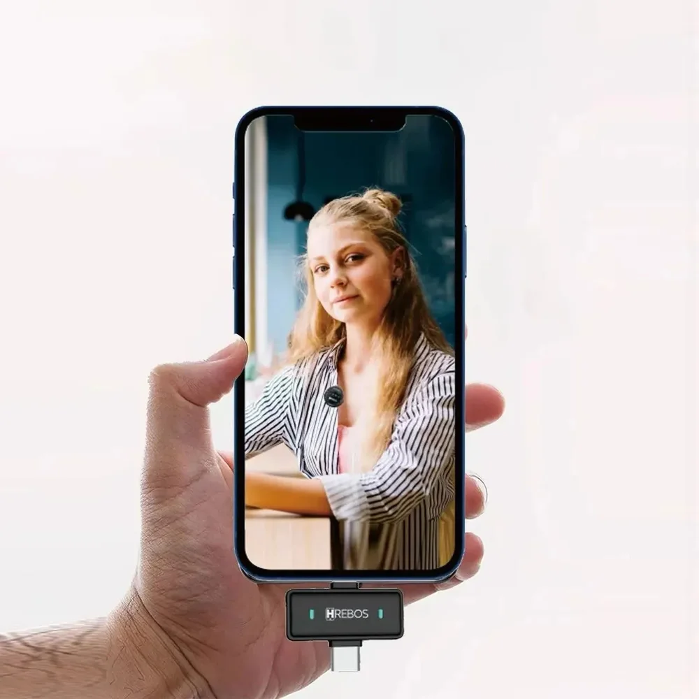 Imagem 2 de 5 do produto Microfone De Lapela Sem Fio Hrebos Airmic If-1000 Tipo-c E Compativel Lightning Ios Plug And Play Para Lives