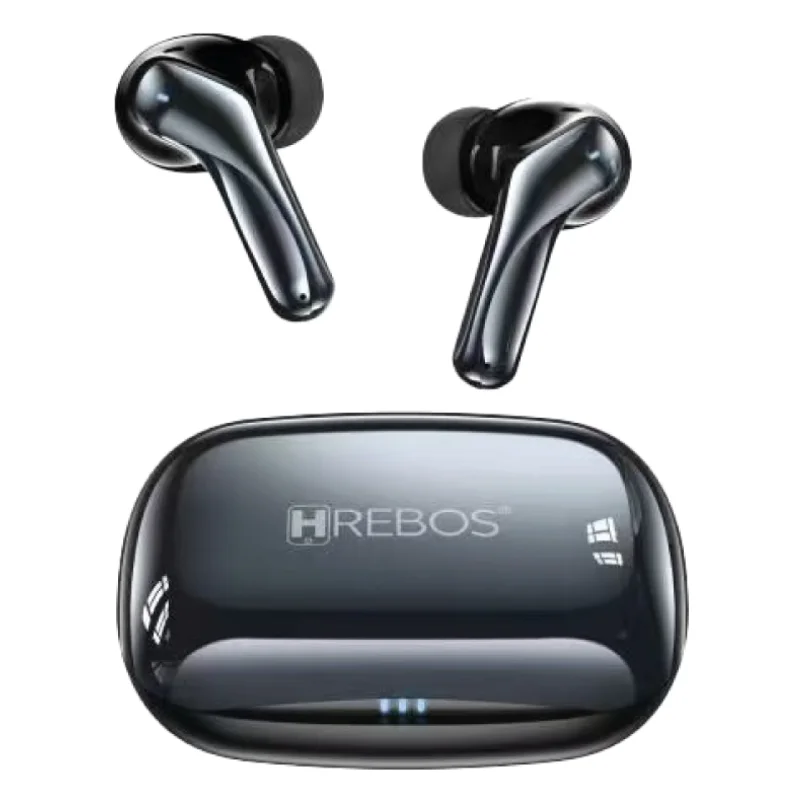 Fone De Ouvido Bluetooth Hrebos Premium Noctispods Eb-600 Sem Fio Tws Usb-c Preto Estojo Carregador
