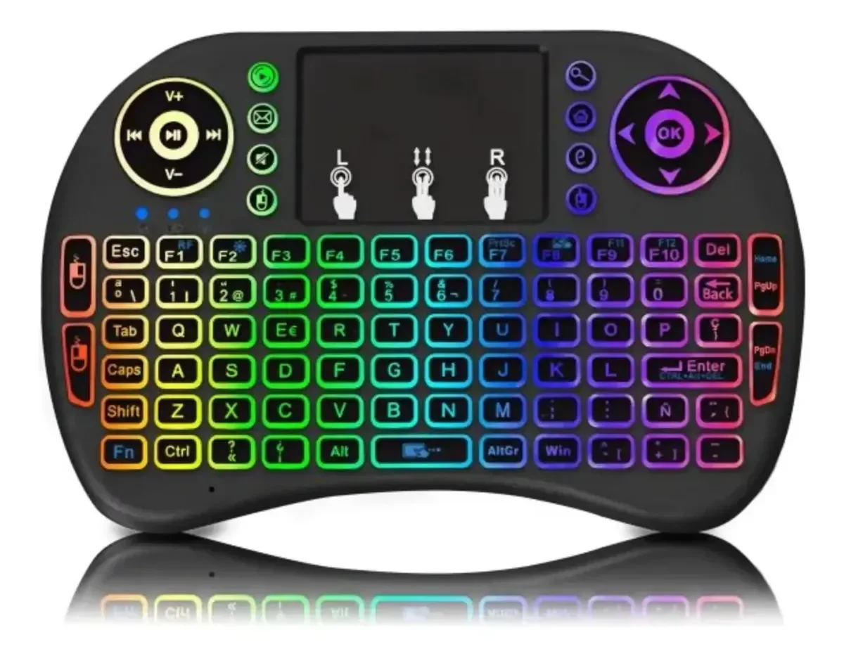 Mini Controle Teclado Bluetooth Sem Fio Para Smart Tv Box PC Projetor Android Netflix LED RGB Universal