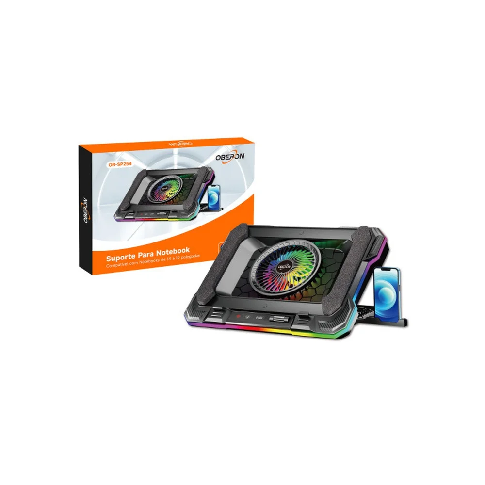 Imagem 3 de 4 do produto Suporte Notebook Celular Gamer RGB Cooler Usb 2.0 Controladora Or-sp254
