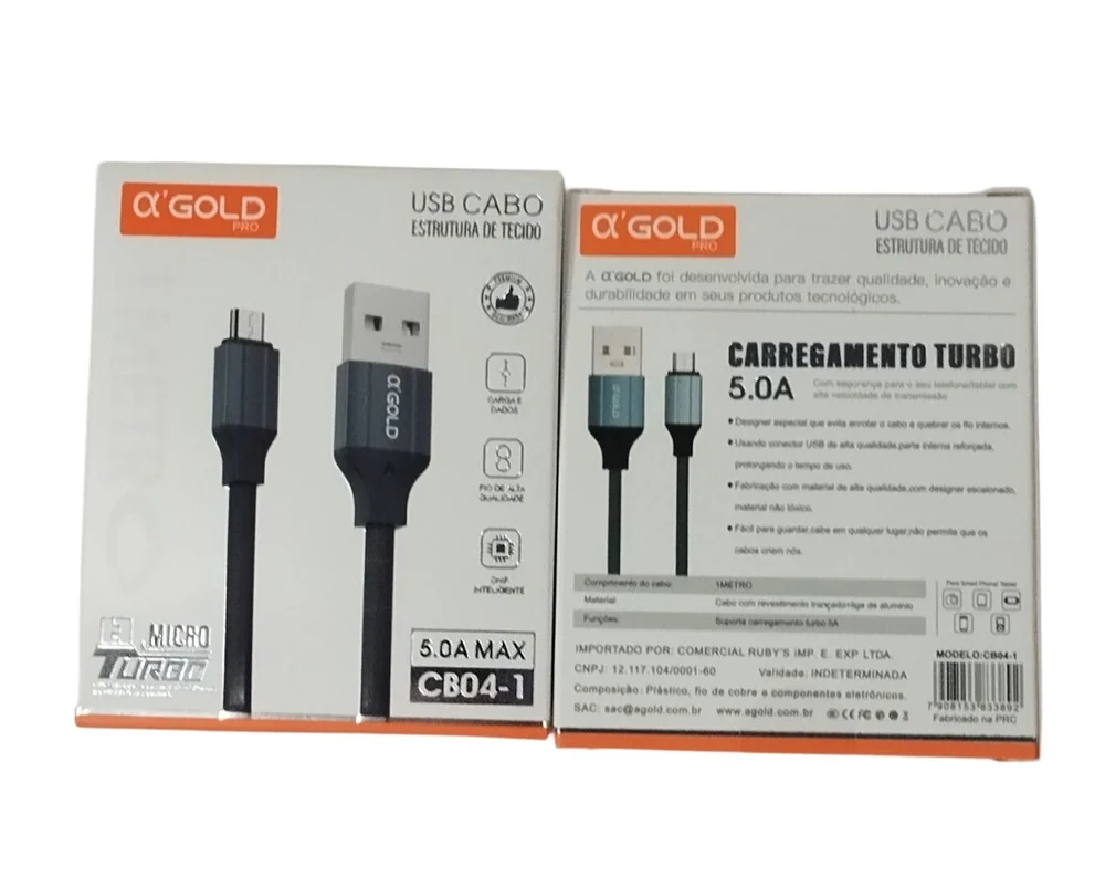Imagem 2 de 2 do produto Cabo Micro Usb V8 Turbo 5.0a 1m Reforçado A'gold Cb04-1