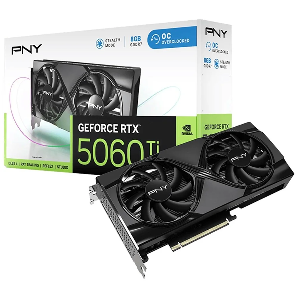 Placa De Vídeo Pny Nvidia Geforce RTX 5060 Ti Dual Oc, 8GB, Gddr7, Dlss, Ray Tracing, Vcg5060t8dfxpb1-o