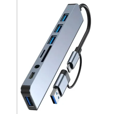 Hub 8 Em 1 Tipo C Adaptador Usb-c E 3.0, 8 Em 1 P2 Usb Sd