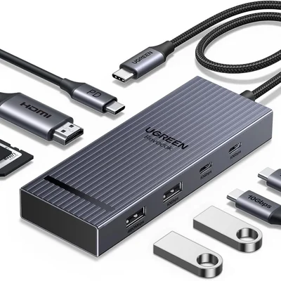 Hub Usb-c Ugreen Revodok Pro ( 8 Em 1 ) 10 Gbps HDMI 4k 60 Hz, Leitor De Cartão Sd/tf, Usb-a 3.2,  Pd 100w, Compatível Macbook Ipad Pro Air Iphone  17