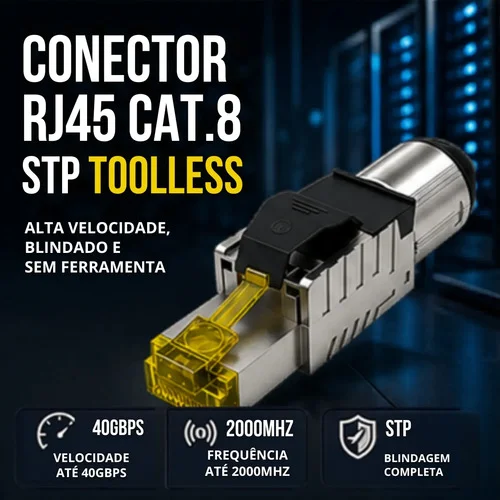 Imagem 5 de 5 do produto 2 Conector Rj45 Cat8 Blindado Toolless Stp 40gbps 2000mhz