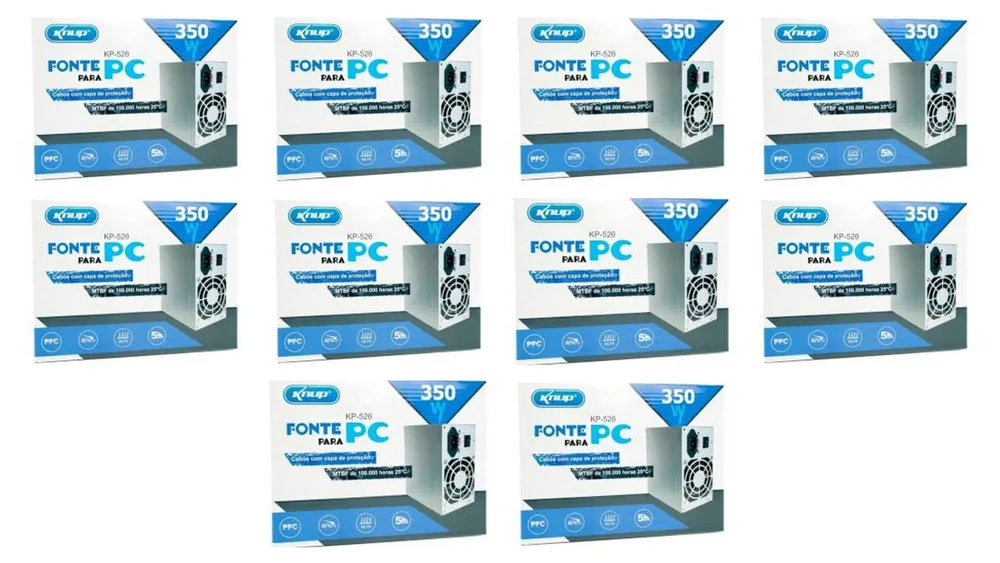Kit Fonte Atx 350w Knup Kp-526 Com Cabo - Caixa 10 Unid