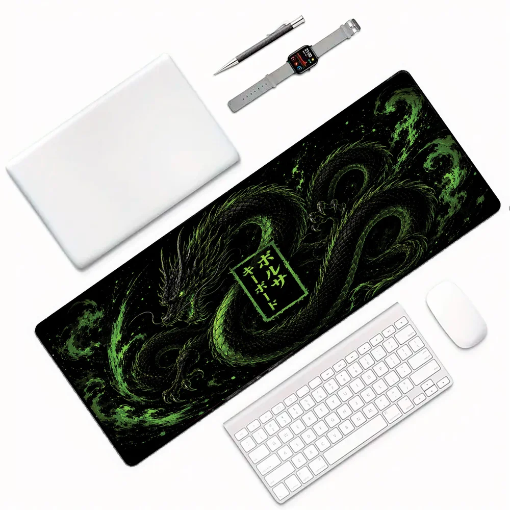 Novo Mouse Pad Gamer Deskpad Speed Extra Grande Borda Costurada Profissional 90x50  - Dragão Floresta